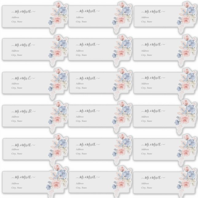 Pegatina Dirección de invitado transparente Flores Rubor Bl (Anverso)