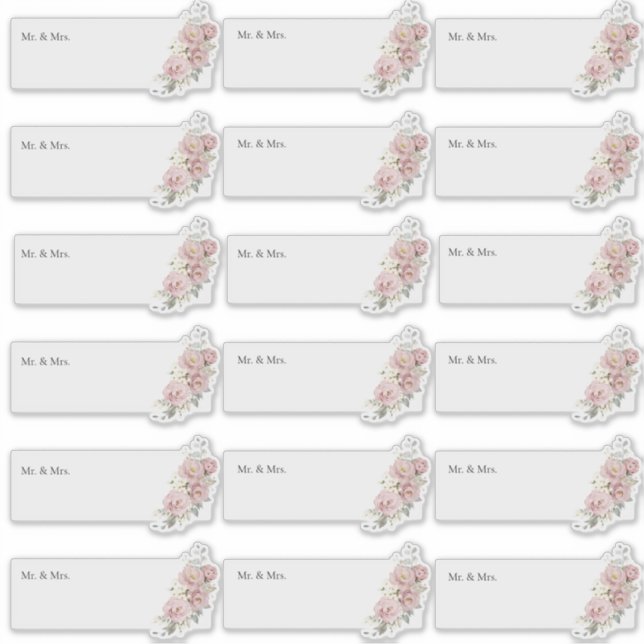 Pegatina Dirección de invitado transparente H2 Rosas polvor (Anverso)