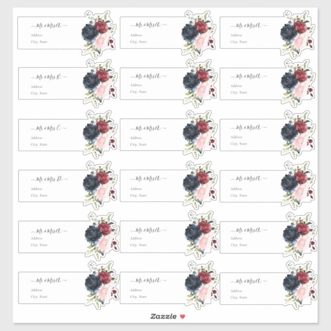 Pegatina Dirección de invitado transparente Rubor Burgundy  (Hoja)