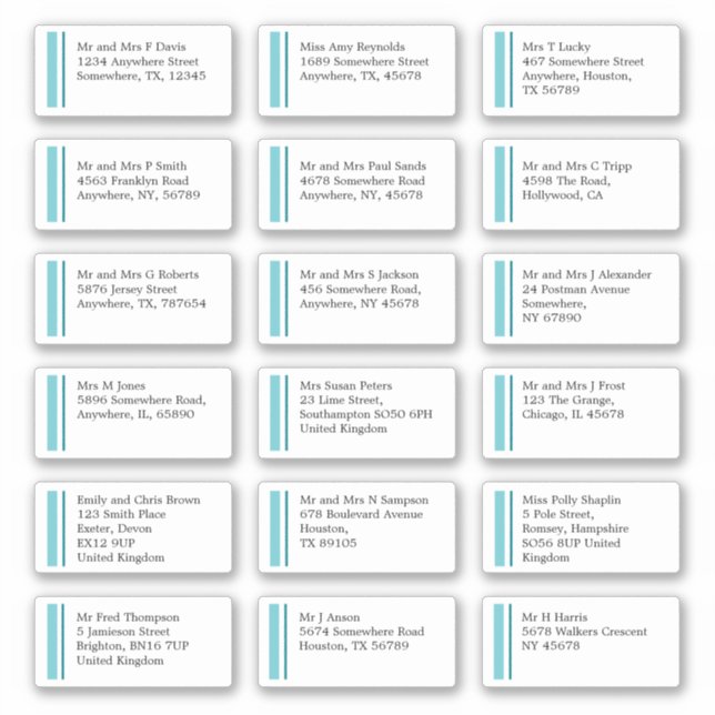 Pegatina Dirección de nombre individual de la línea azul pu (Anverso)