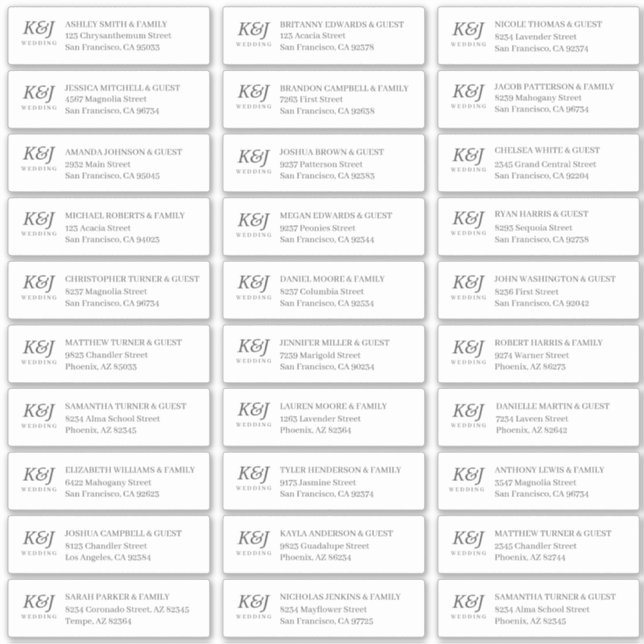 Pegatina Dirección de nombres de invitado de Boda de monogr (Anverso)