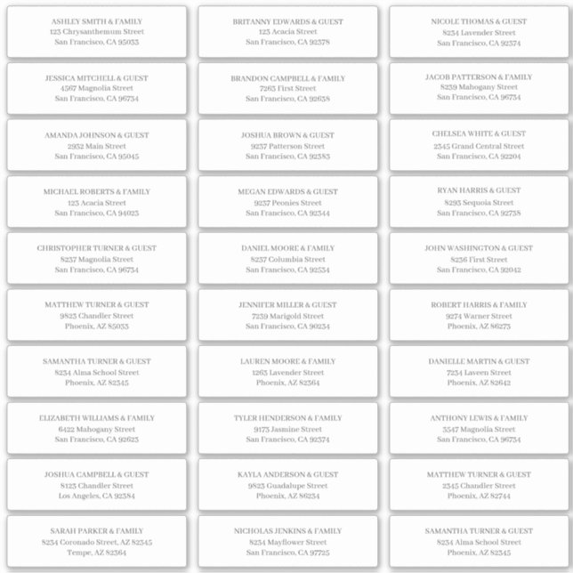 Pegatina Dirección de nombres de invitados Bodas simples mo (Anverso)