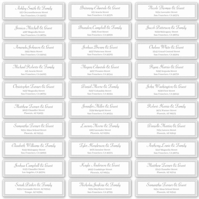 Pegatina Dirección de nombres de invitados de Boda de guión (Anverso)