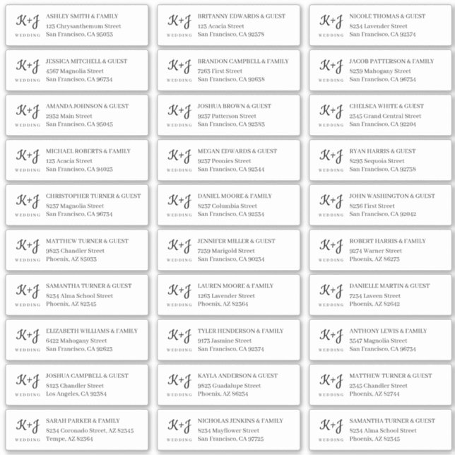 Pegatina Dirección de nombres de invitados de Boda de monog (Anverso)