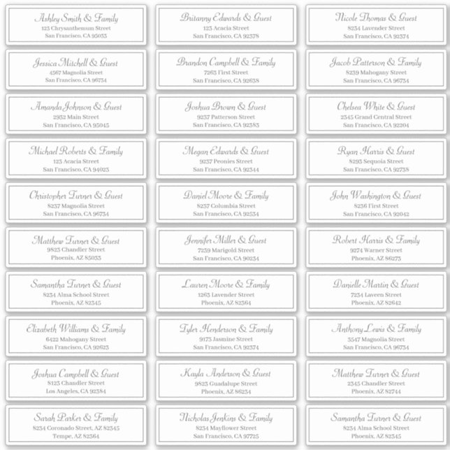 Pegatina Dirección de nombres de invitados de Boda de scrip (Anverso)