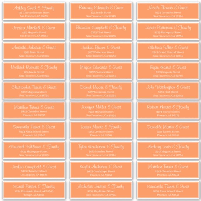 Pegatina Dirección de nombres de invitados de Boda de scrip (Anverso)