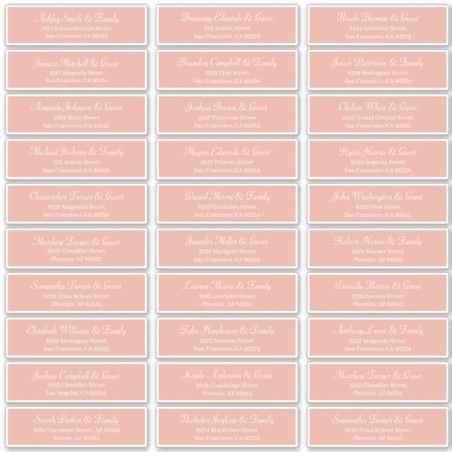 Pegatina Dirección de nombres de invitados de Boda de scrip (Anverso)