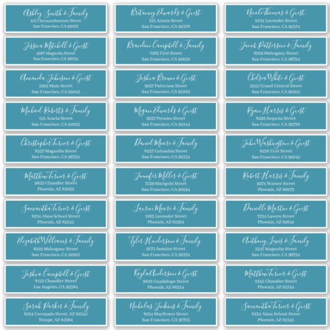 Pegatina Dirección de nombres de invitados de Boda de scrip (Anverso)