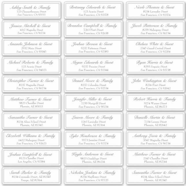 Pegatina Dirección de nombres de invitados de Boda de scrip (Anverso)