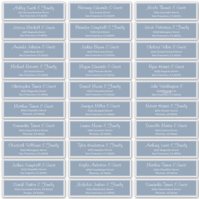 Pegatina Dirección de nombres de invitados de Boda de scrip (Anverso)