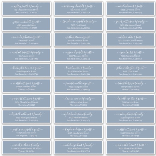 Pegatina Dirección de nombres de invitados de Boda de scrip (Anverso)