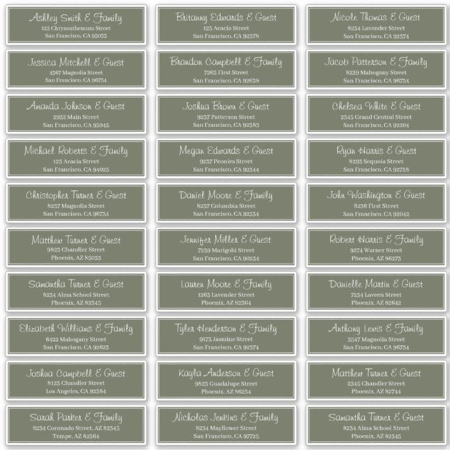 Pegatina Dirección de nombres de invitados de Boda de scrip (Anverso)