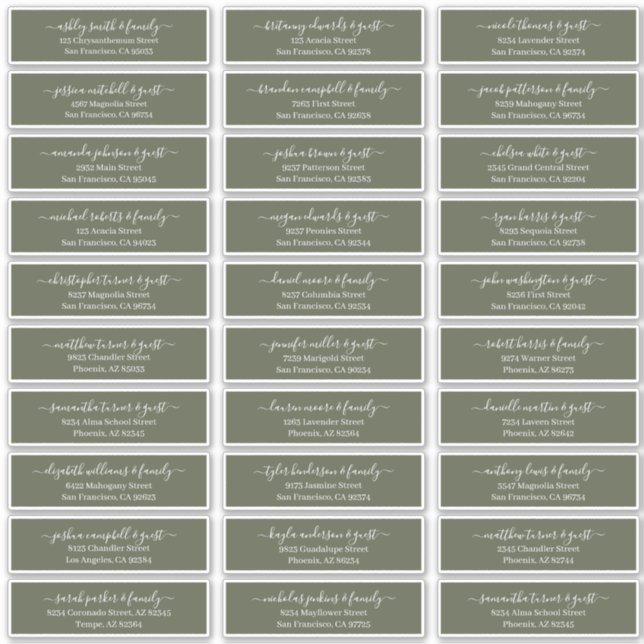 Pegatina Dirección de nombres de invitados de Boda de scrip (Anverso)