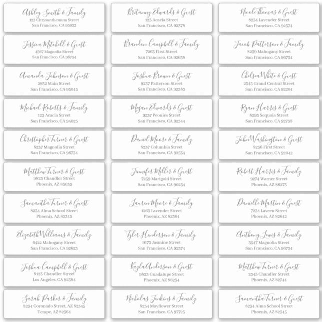 Pegatina Dirección de nombres de invitados de Boda de scrip (Anverso)