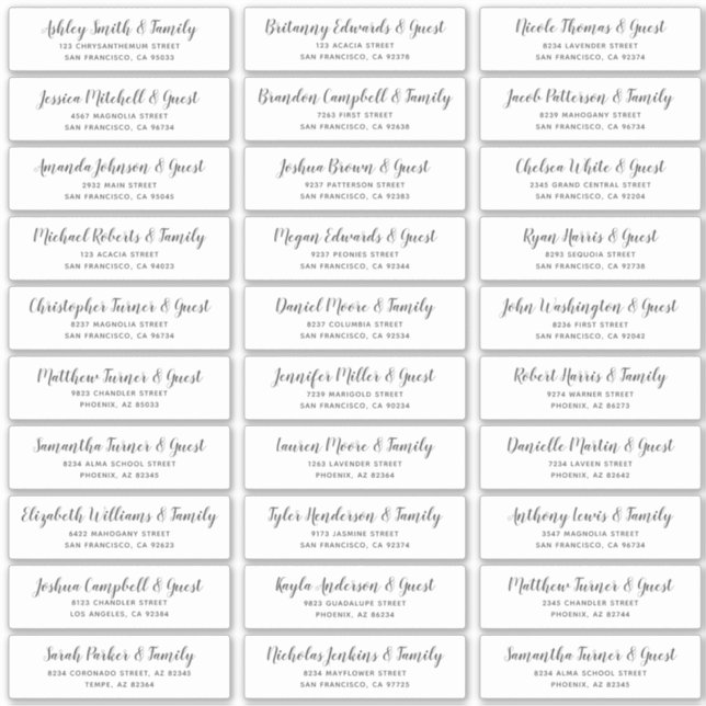 Pegatina Dirección de nombres de invitados de Boda de scrip (Anverso)