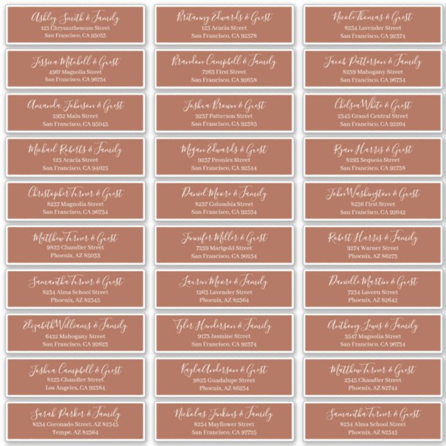 Pegatina Dirección de nombres de invitados de Boda de scrip (Anverso)