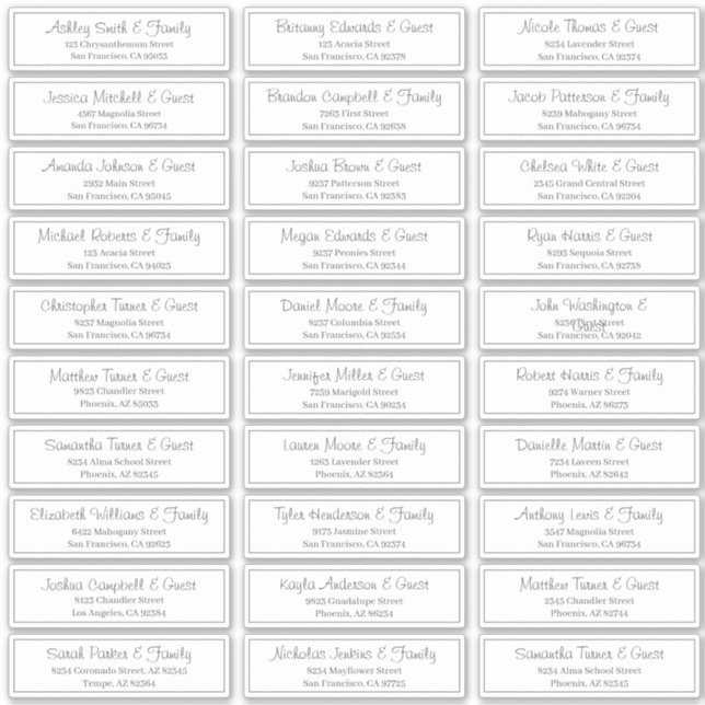 Pegatina Dirección de nombres de invitados de Boda de scrip (Anverso)