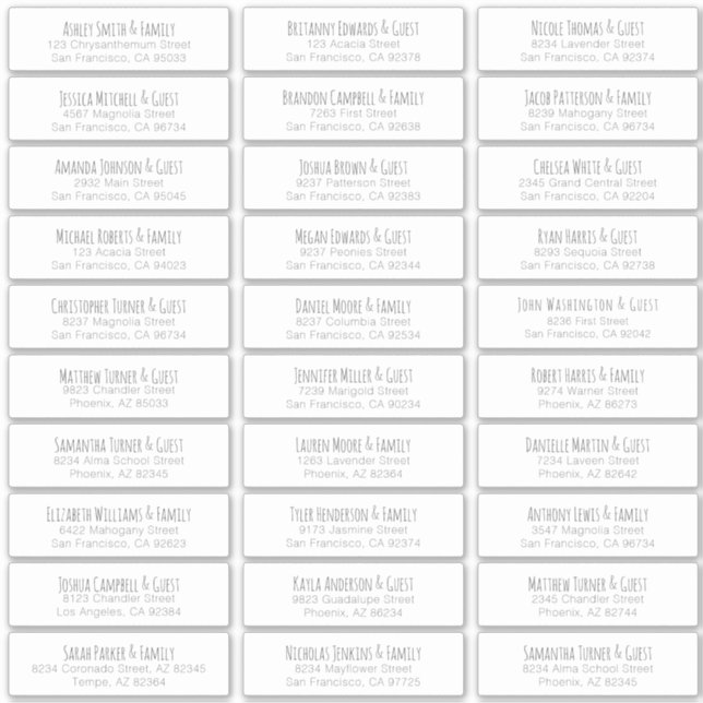 Pegatina Dirección de nombres de invitados de Boda manuscri (Anverso)