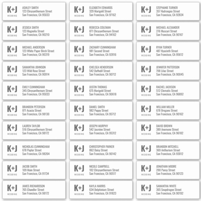 Pegatina Dirección de nombres de invitados modernos y Minim (Anverso)