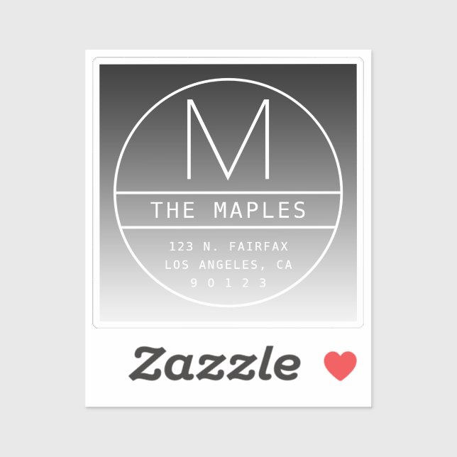 Pegatina Dirección y monograma de retorno modernos | Negro  (Hoja)