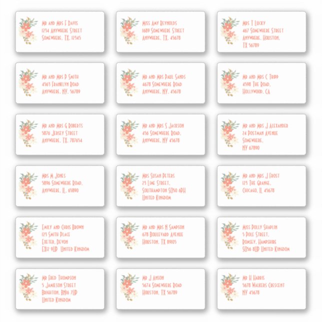 Pegatina Direcciones de nombres individuales de invitados f (Anverso)