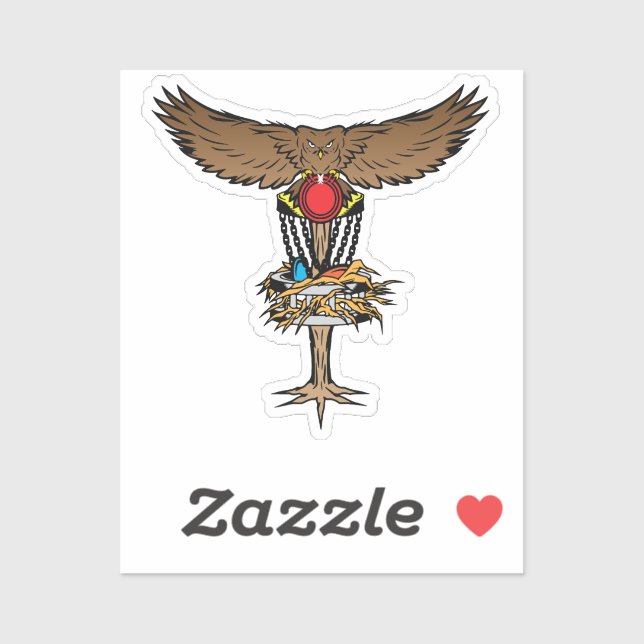 Pegatina Discos de cesta de búho de golf de disco divertido (Hoja)