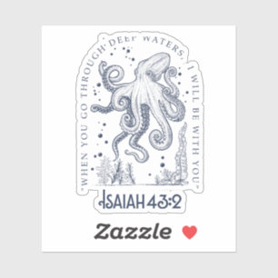 Pegatina Diseño Cristiano Pulpo Aguas Profundas Isaías 43: