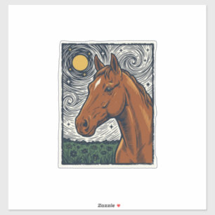 Pegatina Diseño de arte de caballo grabado vintage noche es