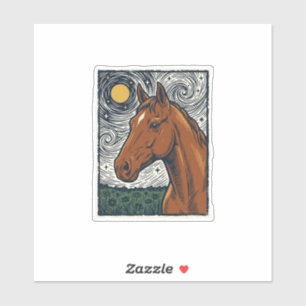 Pegatina Diseño de arte de caballo grabado vintage noche es