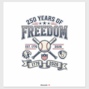 Pegatina Diseño de béisbol patriótico 250 años de libertad_