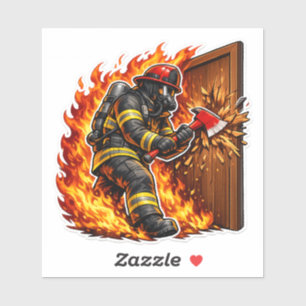 Pegatina Diseño de Bombero Rompiendo Puerta