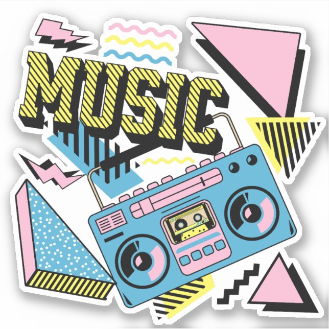 Pegatina Diseño de boombox de música de estilo retro (Anverso)