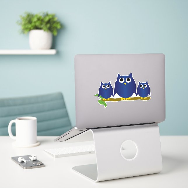 Pegatina Diseño de búhos azules (Ordenado portátil  en el escritorio)