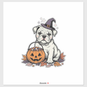 Pegatina Diseño de calabaza de bulldog de Halloween grabado