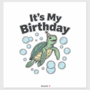Pegatina Diseño de camisa de cumpleaños de tortuga marina_1