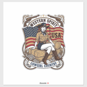 Pegatina Diseño de camisa patriótica de vaquera occidental
