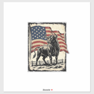Pegatina Diseño de camisa western de bandera americana toro