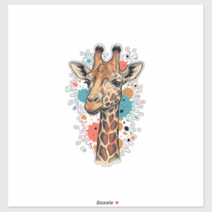 Pegatina Diseño de camiseta blanca con arte de jirafa graba