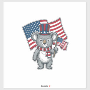 Pegatina Diseño de camiseta con bandera de koala patriótico