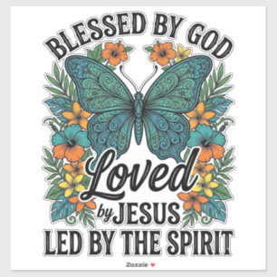 Pegatina Diseño de camiseta cristiana de mariposa bendita (