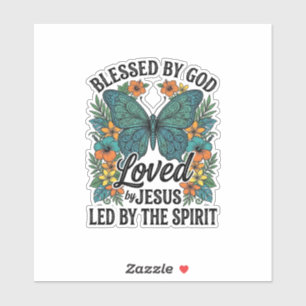Pegatina Diseño de camiseta cristiana de mariposa bendita (