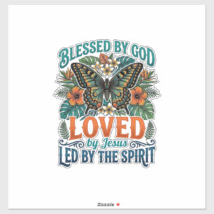 Pegatina Diseño de camiseta cristiana de mariposa bendita_1