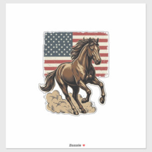 Pegatina Diseño de camiseta de bandera americana de caballo