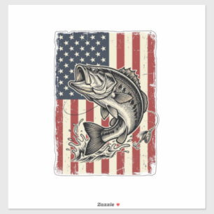 Pegatina Diseño de camiseta de bandera americana de pesca d