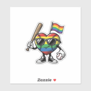 Pegatina Diseño de camiseta de béisbol de corazón de arcoír