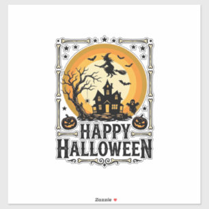 Pegatina Diseño de camiseta de bruja luna feliz Halloween v