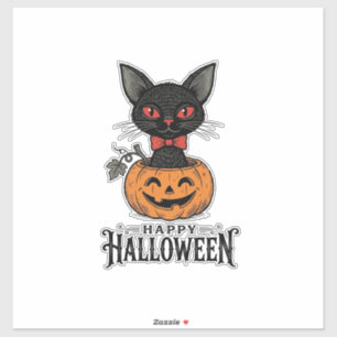 Pegatina Diseño de camiseta de calabaza de gato negro de Ha