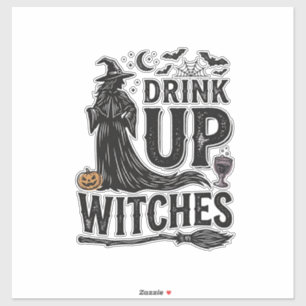 Pegatina Diseño de camiseta de Halloween de brujas Drink Up