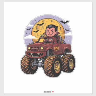 Pegatina Diseño de camiseta de Halloween de camión monstruo