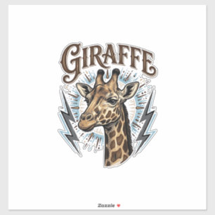 Pegatina Diseño de camiseta de rayo de jirafa grabada vinta
